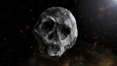 Por ter sido observado na época do Dia das Bruxas e ter semelhança com caveira, o corpo celeste foi chamado de Asteroide do Halloween | Ilustração: J.A.Peñas/Sinc