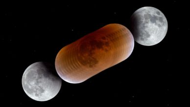 Foto mostra a Lua em diferentes fases durante um eclipse lunar total (Foto: P. Horálek/ESO)